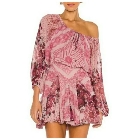 Free People Seven Wonders Mini Dress Long Sleeve Dusty Rose Combo Large NWT - Picture 2 of 11